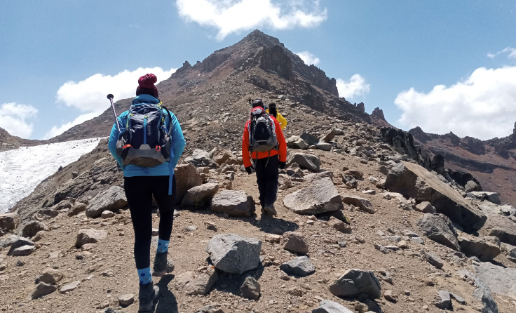 Climbers ascending Mount Kilimanjaro